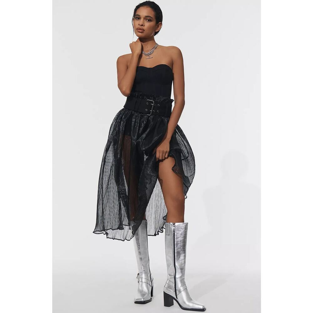NWT Anthropologie Pilcro Strapless Bodysuit & Sheer Skirt $268 SMALL Black